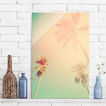 Glasschilderijen Tropical Plants Palm Trees At Sunset IIl