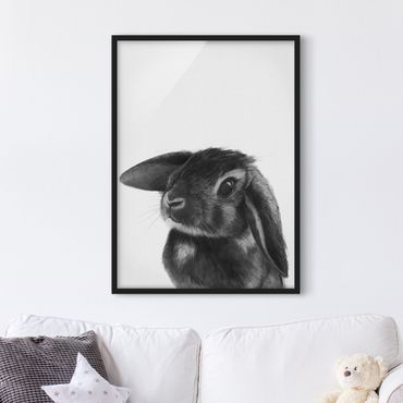 Ingelijste posters Illustration Rabbit Black And White Drawing