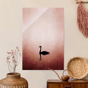 Glasschilderijen Swan In Sunset