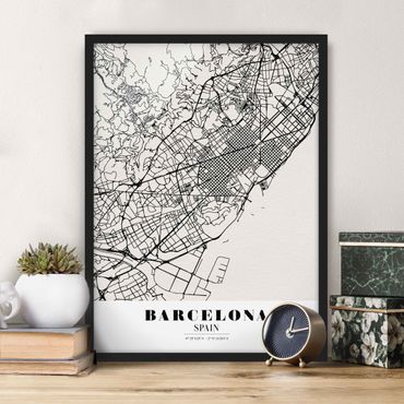 Ingelijste posters Barcelona City Map - Classic