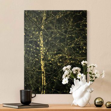 Canvas schilderijen - Goud Dark Birch Tree In Cold Rain