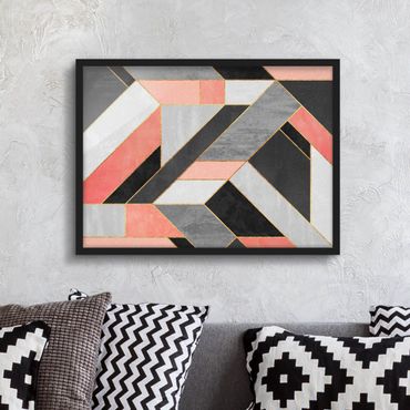 Ingelijste posters Geometry Pink And Gold