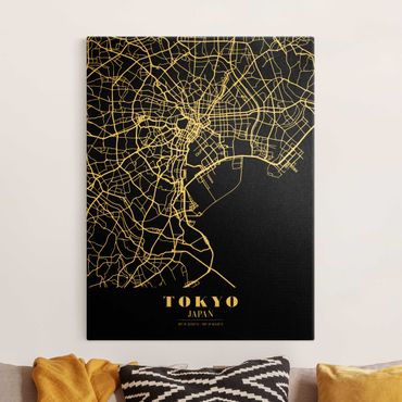 Canvas schilderijen - Goud Tokyo City Map - Classic Black