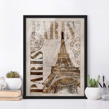 Ingelijste posters Shabby Chic Collage - Paris