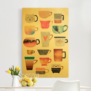 Canvas schilderijen - Goud Colourful Mugs With Gold