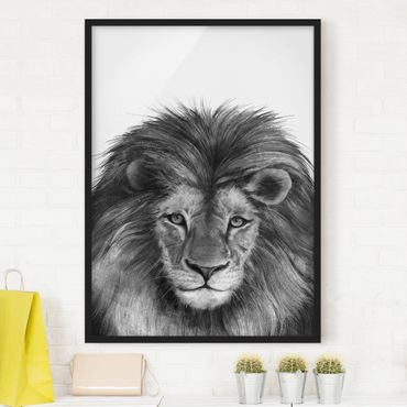 Ingelijste posters Illustration Lion Monochrome Painting