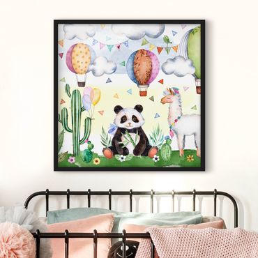 Ingelijste posters Panda And Lama Watercolour