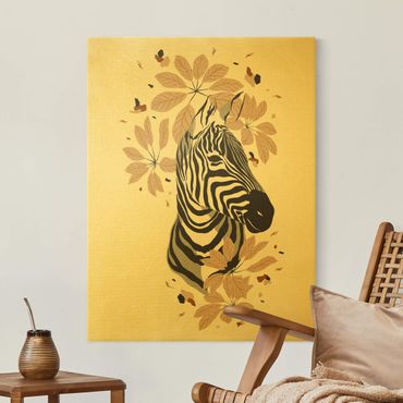 Canvas schilderijen - Goud Safari Animals - Portrait Zebra