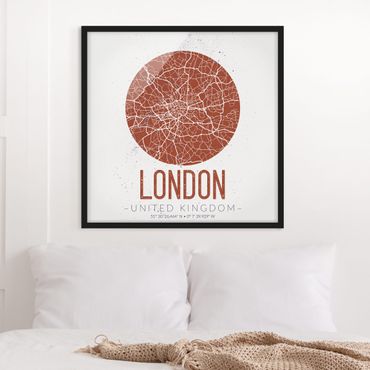 Ingelijste posters City Map London - Retro