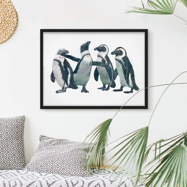 Ingelijste posters Illustration Penguins Black And White Watercolour