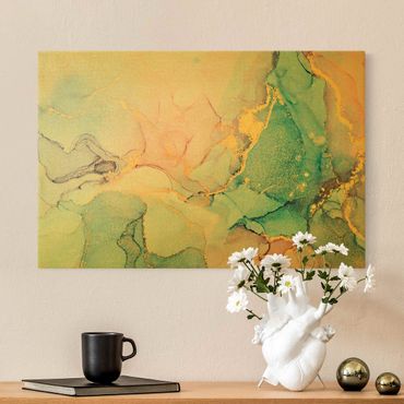 Canvas schilderijen - Goud Watercolour Pastel Colourful With Gold