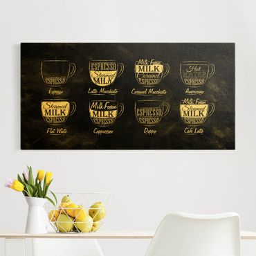 Canvas schilderijen - Goud Coffee Varieties Chalkboard