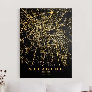 Canvas schilderijen - Goud Salzburg City Map - Classic Black