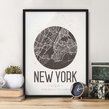 Ingelijste posters New York City Map - Retro