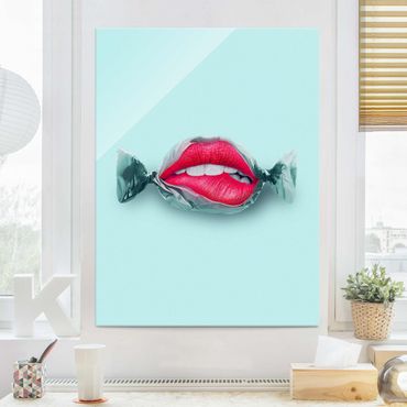 Glasschilderijen Candy With Lips