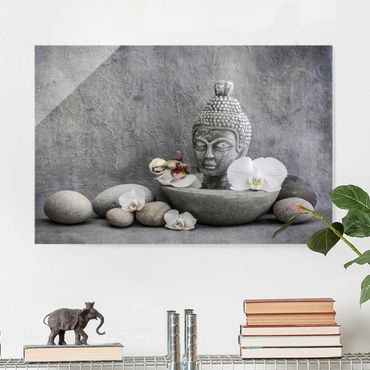 Glasschilderijen Zen Buddha, Orchid And Stone