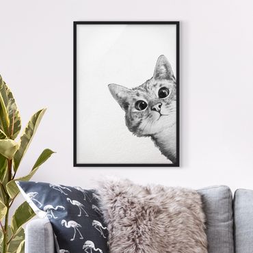 Ingelijste posters Illustration Cat Drawing Black And White