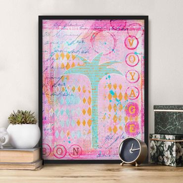 Ingelijste posters Colourful Collage - Bon Voyage With Palm Tree