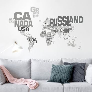 Muurstickers Letters world map gray