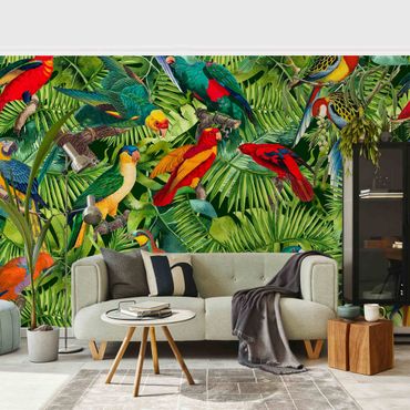 Fotobehang - Colourful Collage - Parrots In The Jungle