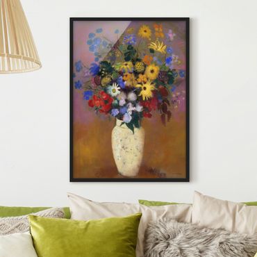 Ingelijste posters Odilon Redon - White Vase with Flowers