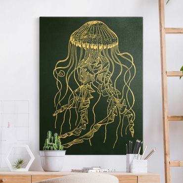 Canvas schilderijen - Goud Illustration Dancing Jellyfish On Black