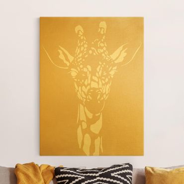 Canvas schilderijen - Goud Safari Animals - Portrait Giraffe Beige