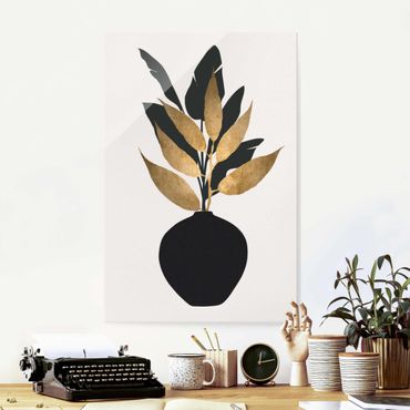 Glasschilderijen Graphical Plant World - Gold And Black