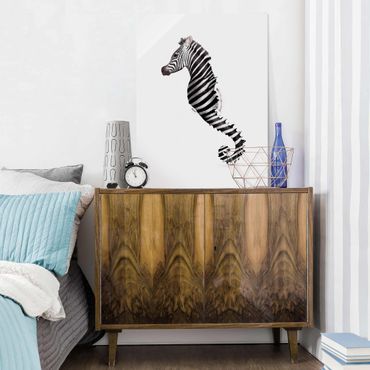 Glasschilderijen Seahorse With Zebra Stripes