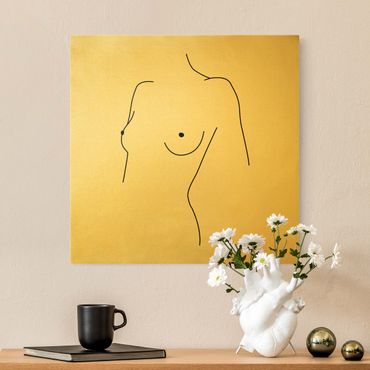 Canvas schilderijen - Goud Line Art Nude Bust Woman Black And White