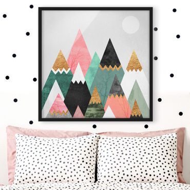 Ingelijste posters Triangular Mountains With Gold Tips