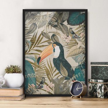 Ingelijste posters Vintage Collage - Toucan In The Jungle