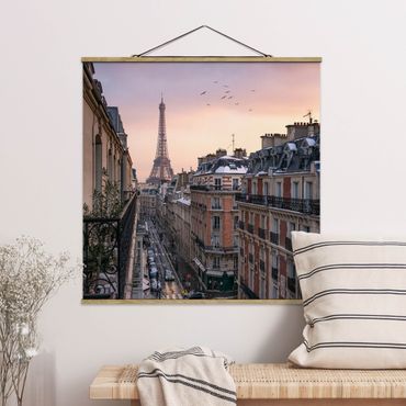 Stoffen schilderij met posterlijst The Eiffel Tower In The Setting Sun