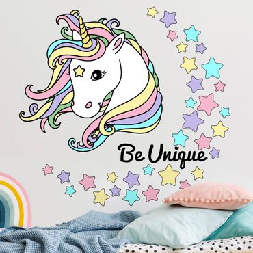 Muurstickers Unicorn illustration Be unique pastel