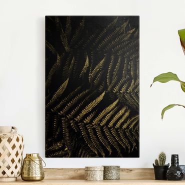 Canvas schilderijen - Goud Black And White Botany Fern