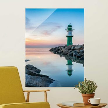 Glasschilderijen Sunset at the Lighthouse