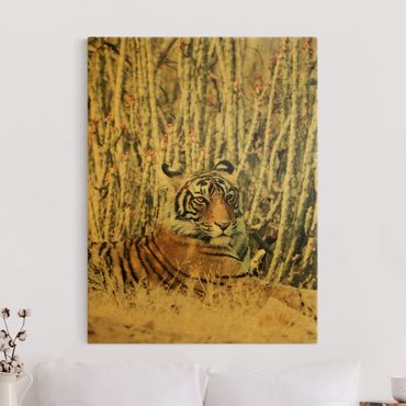 Canvas schilderijen - Goud Tiger With Cacti