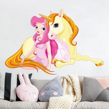 Muurstickers Fairy with her unicorn