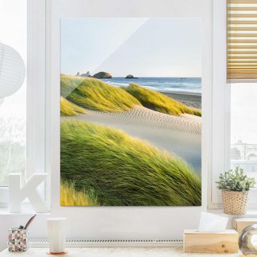 Glasschilderijen Dunes And Grasses At The Sea