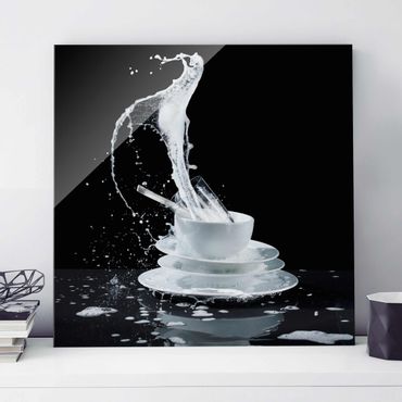 Glasschilderijen Dishes With Detergent Splash