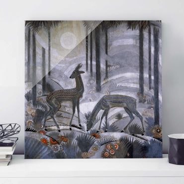 Glasschilderijen Jean Dunand - Gazelles – Lacquered Wood Panel