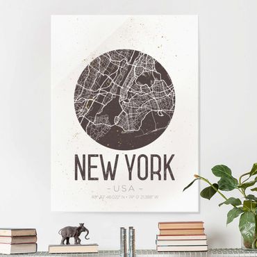Glasschilderijen New York City Map - Retro
