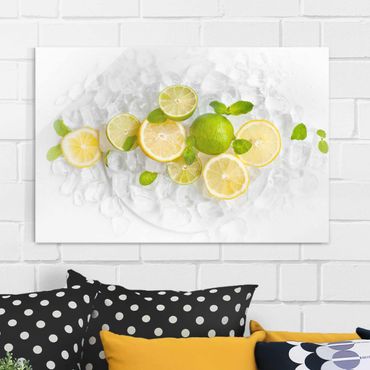 Glasschilderijen Citrus Fruit On Ice Cubes