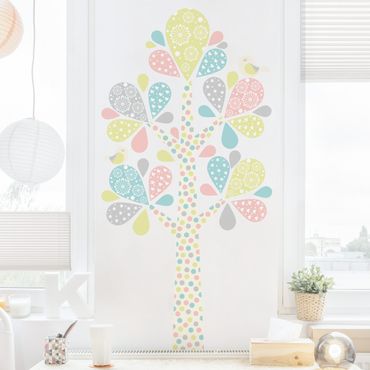 Muurstickers No.yk76 Abstract tree with big drop sheets in pastel
