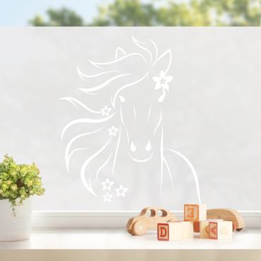 Raamfolie - Horse With Flowers