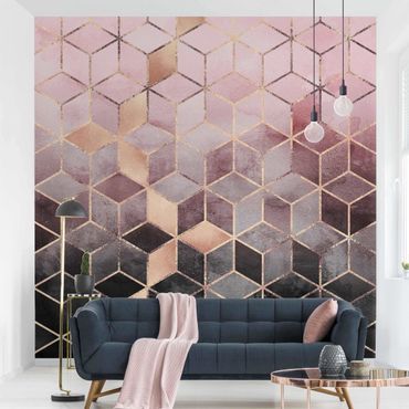 Patroonbehang Pink Grey Golden Geometry