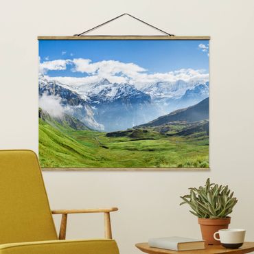 Stoffen schilderij met posterlijst Swiss Alpine Panorama