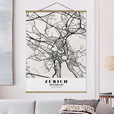 Stoffen schilderij met posterlijst Zurich City Map - Classic