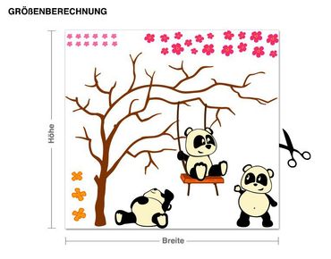 Muurstickers Panda Friends Swinging On A Branch