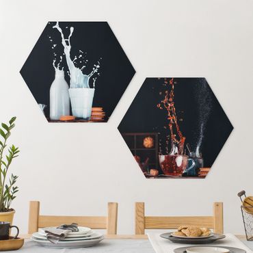 Hexagons Aluminium Dibond schilderijen - 2-delig Milk And Tea Composition